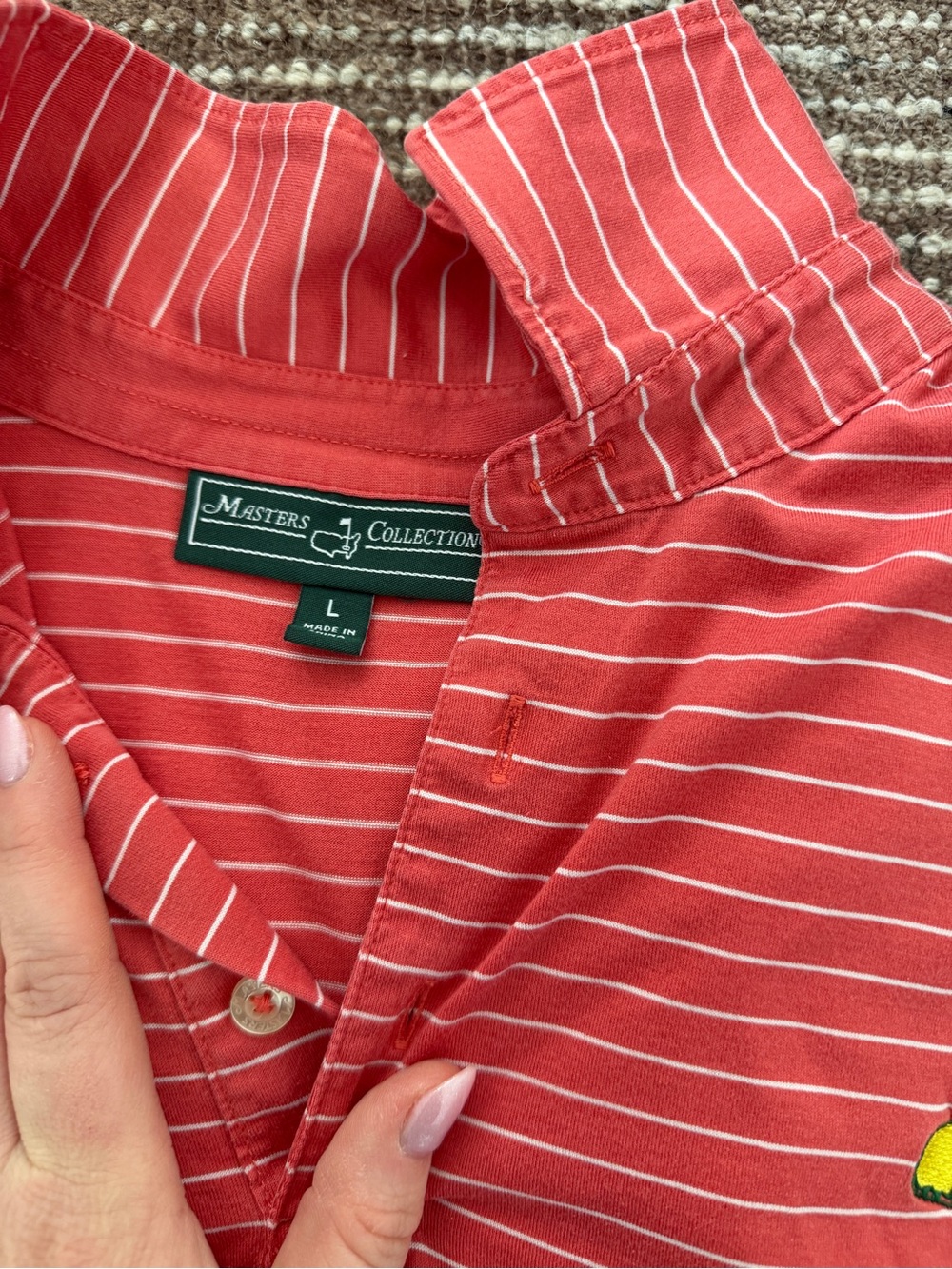 Masters Coral Pink Striped Polo Shirt - Picture 2 of 3
